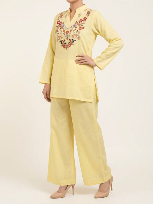 Nakshi Co-Ord Set Pastel Yellow