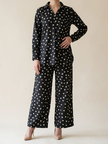 Polka Co-Ord Set Black