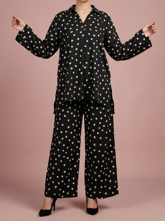 Polka Co-Ord Set Black