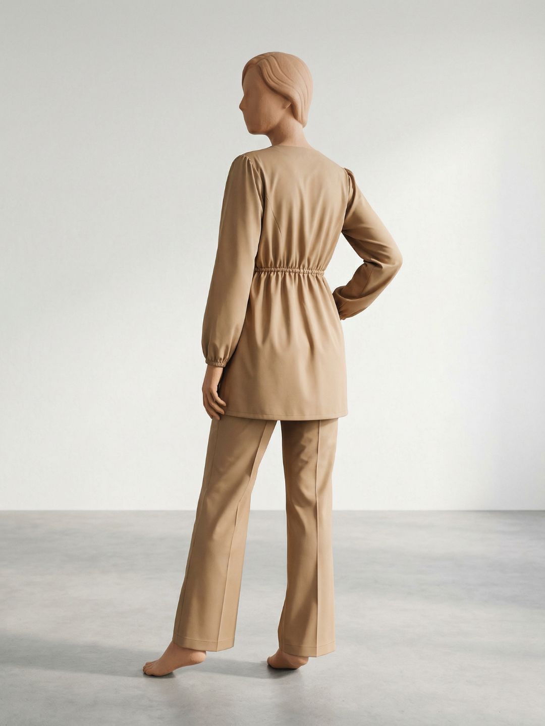 Co-Ord Set V Button Neck-Beige