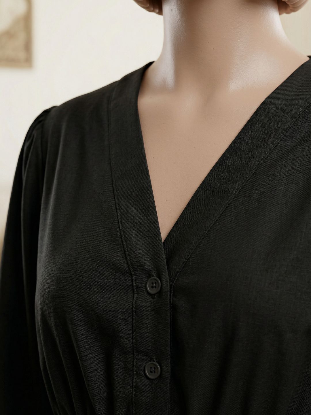 Co-Ord Set V Button Neck-Black