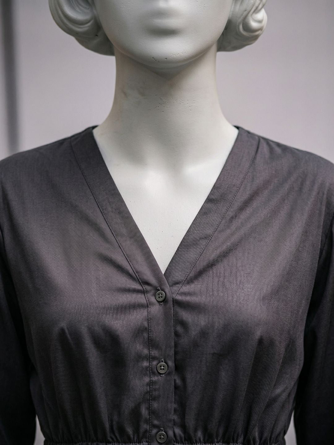 Co-Ord Set V Button Neck-Charcoal Grey