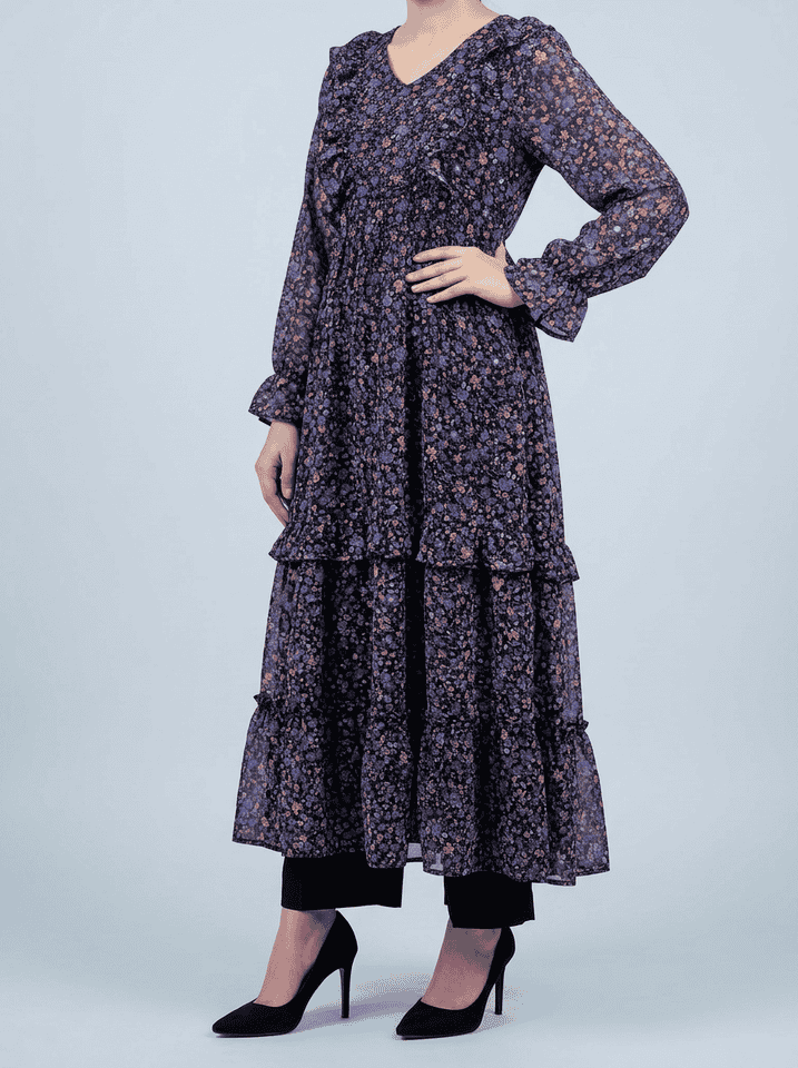 Violet Bloom Chiffon Maxi